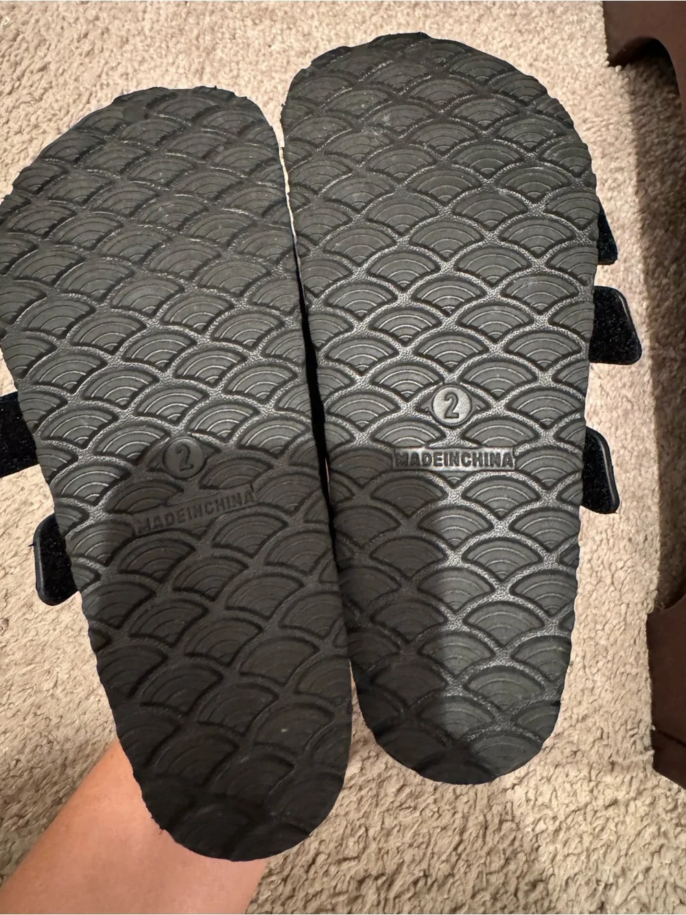Sun + Stone Kids Black Triple-Strap Slide Sandals with Adjustable Straps Size 2
